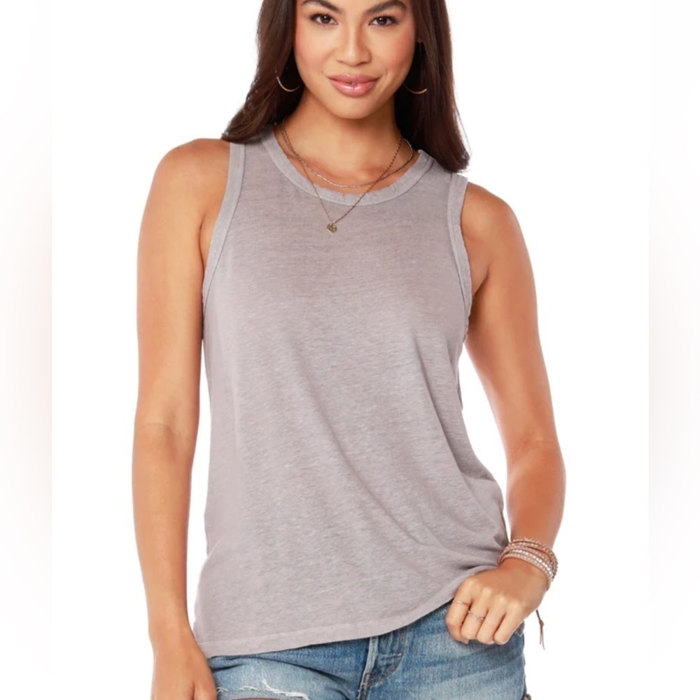 Bobi | NWT Split Hem Linen Blend Crew Neck Tank In Lead